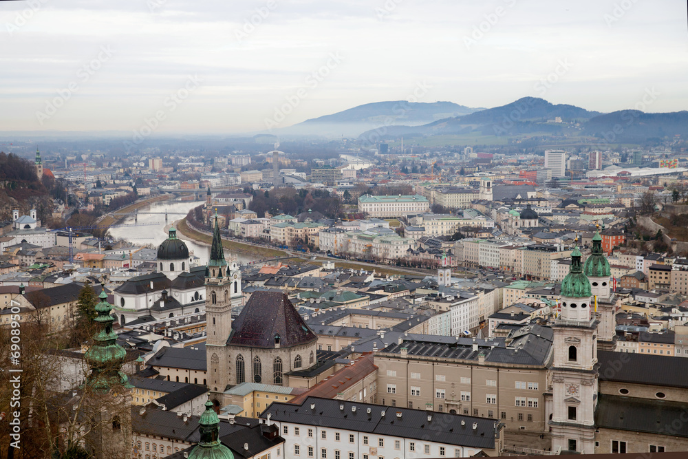 The view of Salzburg on Salzach river