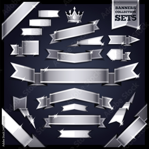 Silver Ribbons Banners Collection Set5