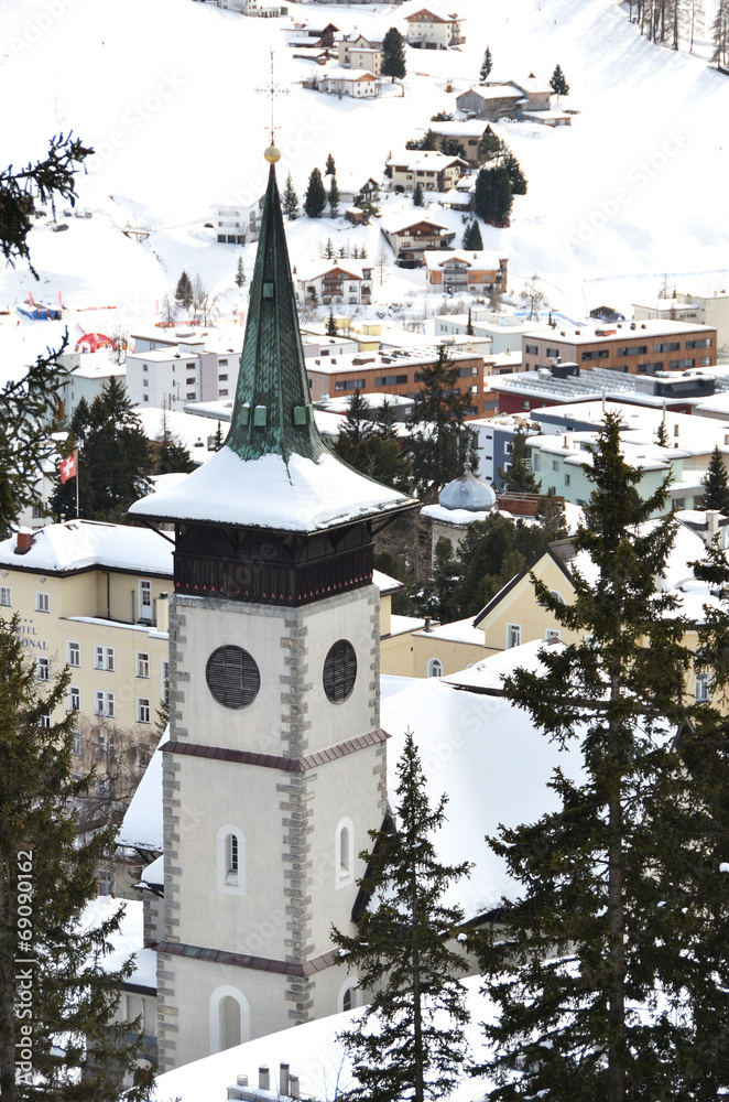Winter view of Davos, famous Swiss skiing resort Winter view of Davos, famous Swiss skiing resort