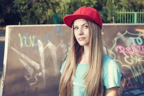 Closeup of teen girl on playground