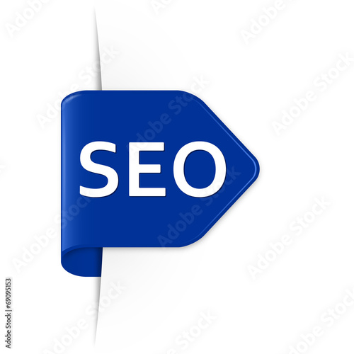 SEO - Azurblauer Sticker Pfeil mit Schatten