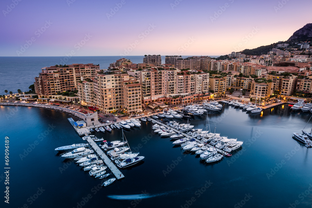 Fototapeta premium Night view on Fontvieille and Monaco Harbor