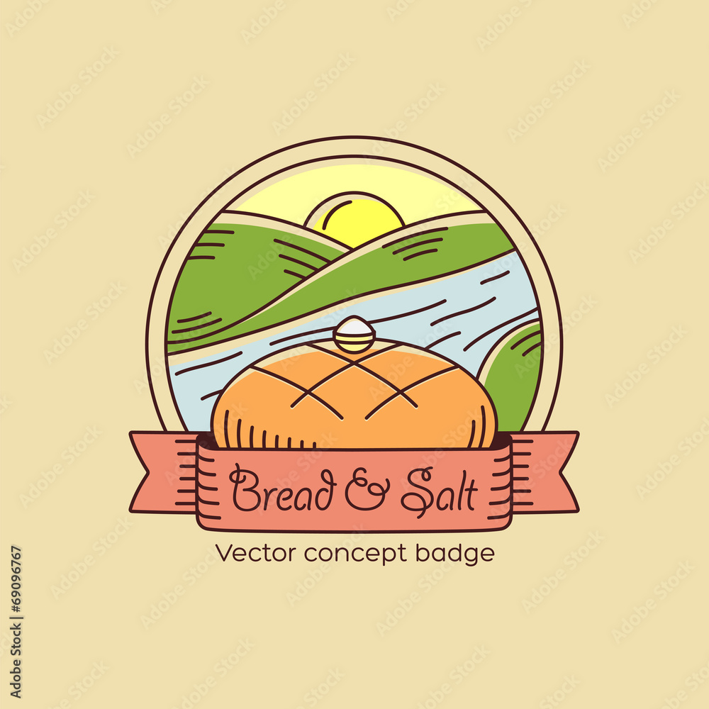 Bread and Salt Line Style Vector Badge or Logo Template Bread and Salt Line Style Vector Badge or Logo Template