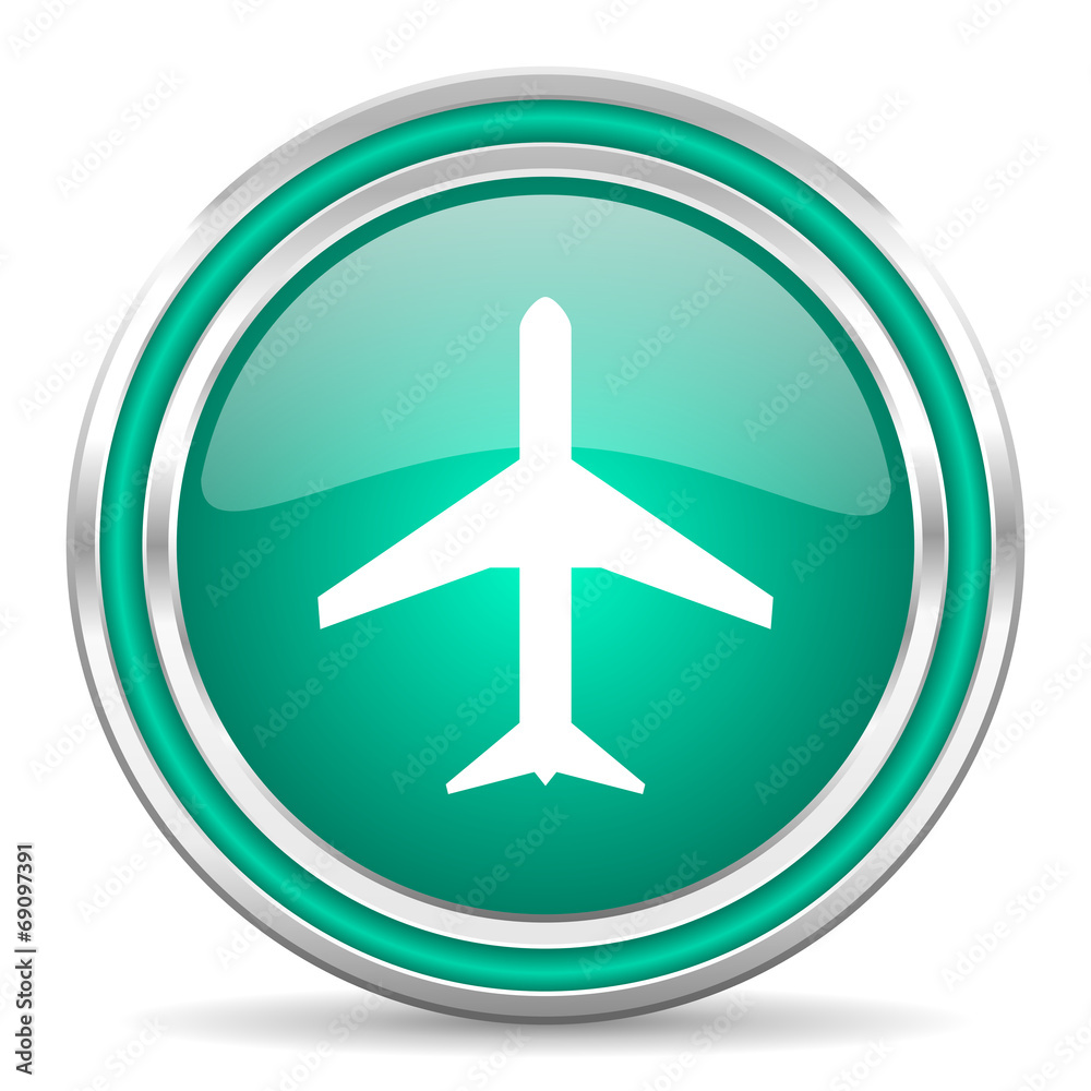 plane green glossy web icon
