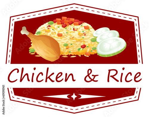 A food with a chicken and rice label