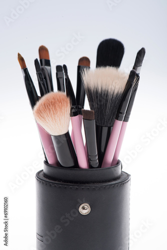 Close-up set of professional pink make-up brushes different s