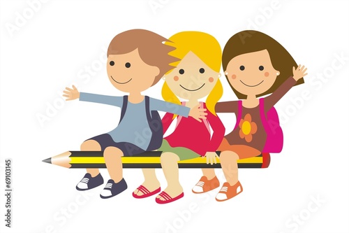 Niños volando en un lápiz