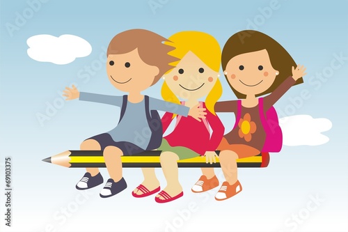 NIños volando en un lapicero fondo