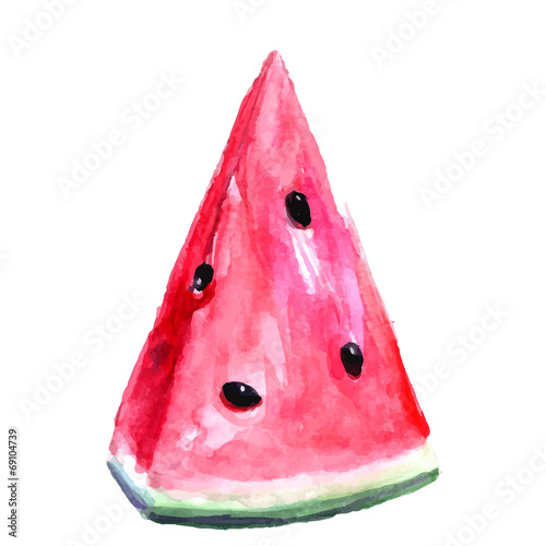 Slice of red watermelon with seeds. Watercolor vector