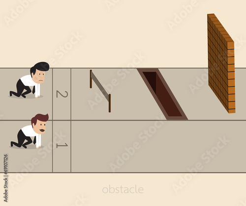 Businessman with obstacle on the track