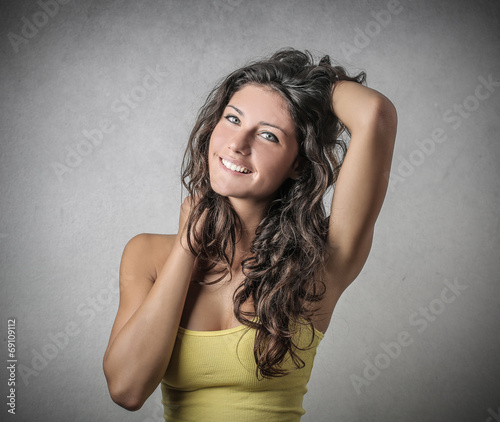 beautiful girl with long hair smiling