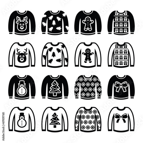 Ugly Christmas sweater on jumper icons set