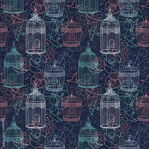 Birdcages seamless pattern