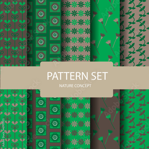 drak green and brown seamless pattern set