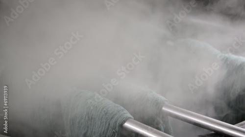 Wool dyeing in a carpet factory, Nepal