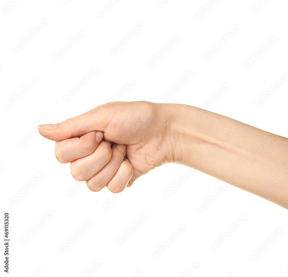 Female caucasian hand gesture isolated