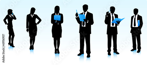 Silhouettes of businessmen and businesswomen