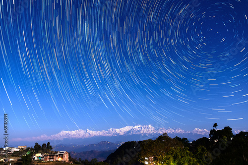 Star trails over Bandipur, Nepal photo