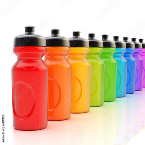 Line of plastic drinking bottles