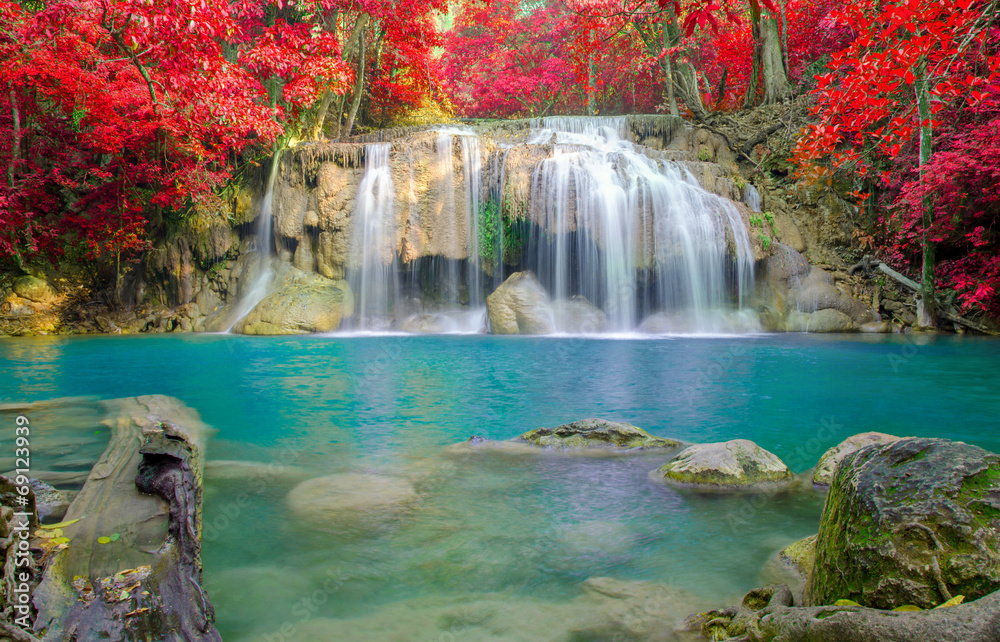 Waterfall in Deep forest at Erawan waterfall National Park