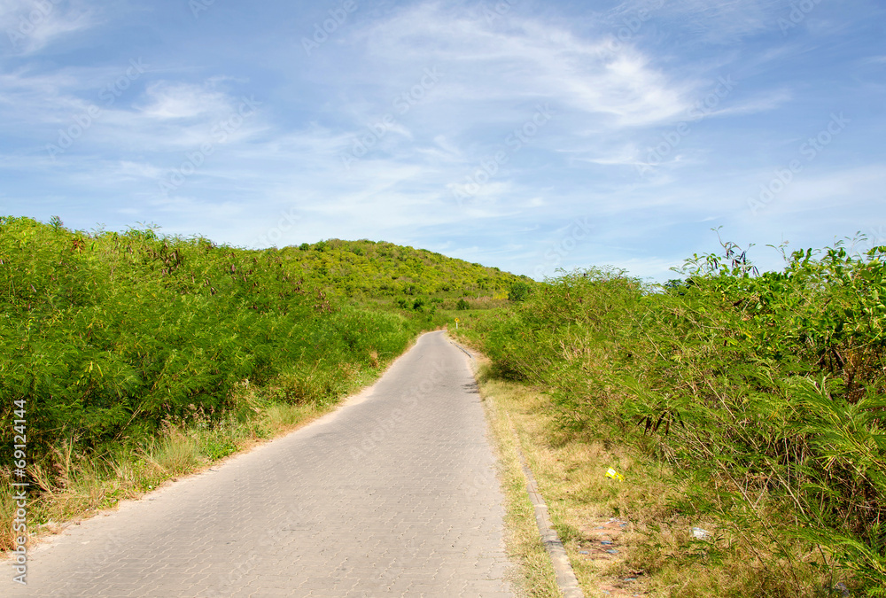 Road and mountain and blue sky with cloud