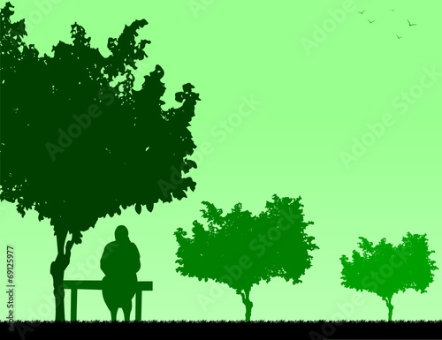 Very old grandma sitting on bench in park silhouette