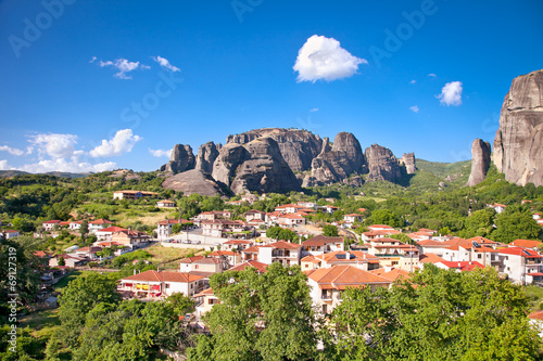 Panoramic view on Meteora and Trikala village, Greece. photo