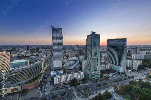 Night panorama of Warsaw city center