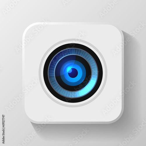 Blue Camera Lens Icon on White. Vector