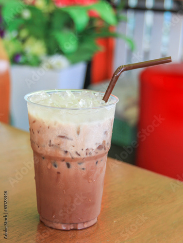 Ice Chocolate on wood Table