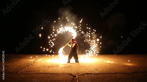 Fire show at night Slow Motion