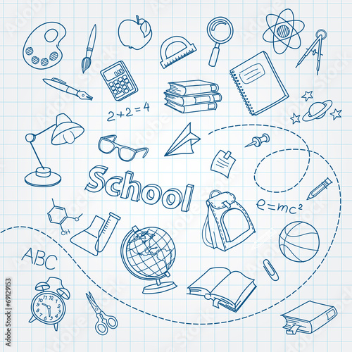 School doodle on notebook page vector background © JMC