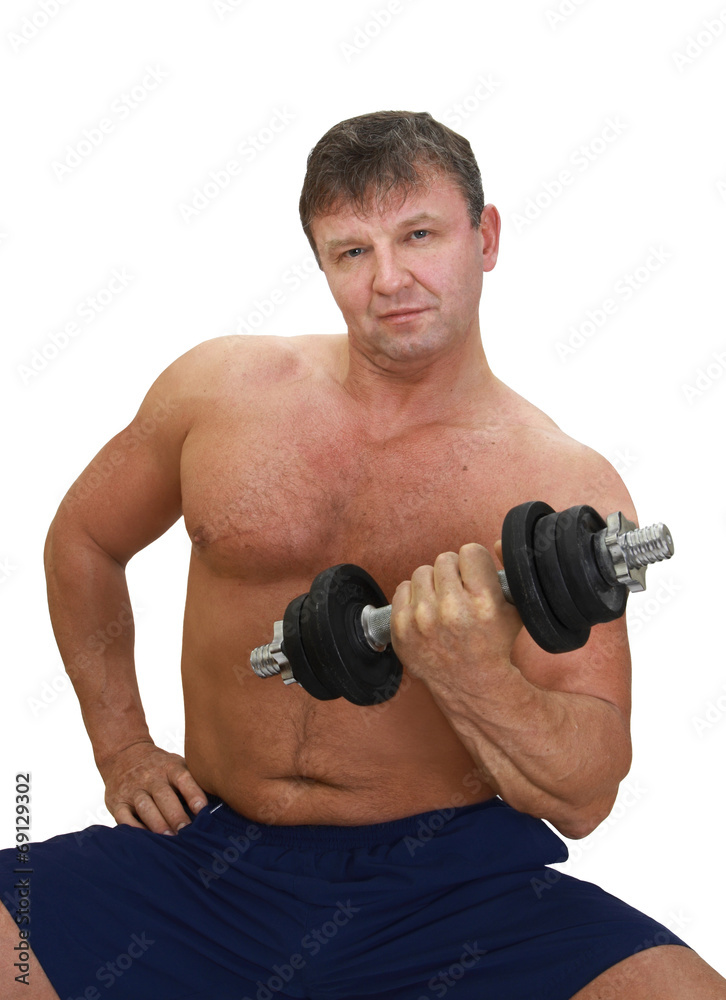 Strong man with barbell