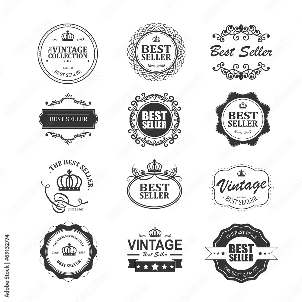 Set of vintage best seller badges and stickers