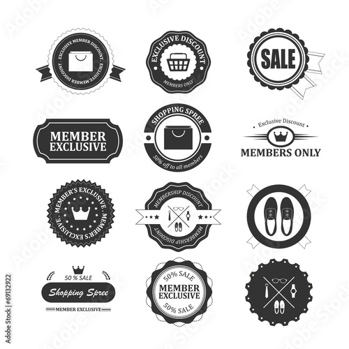 Set of vintage membership badges and labels