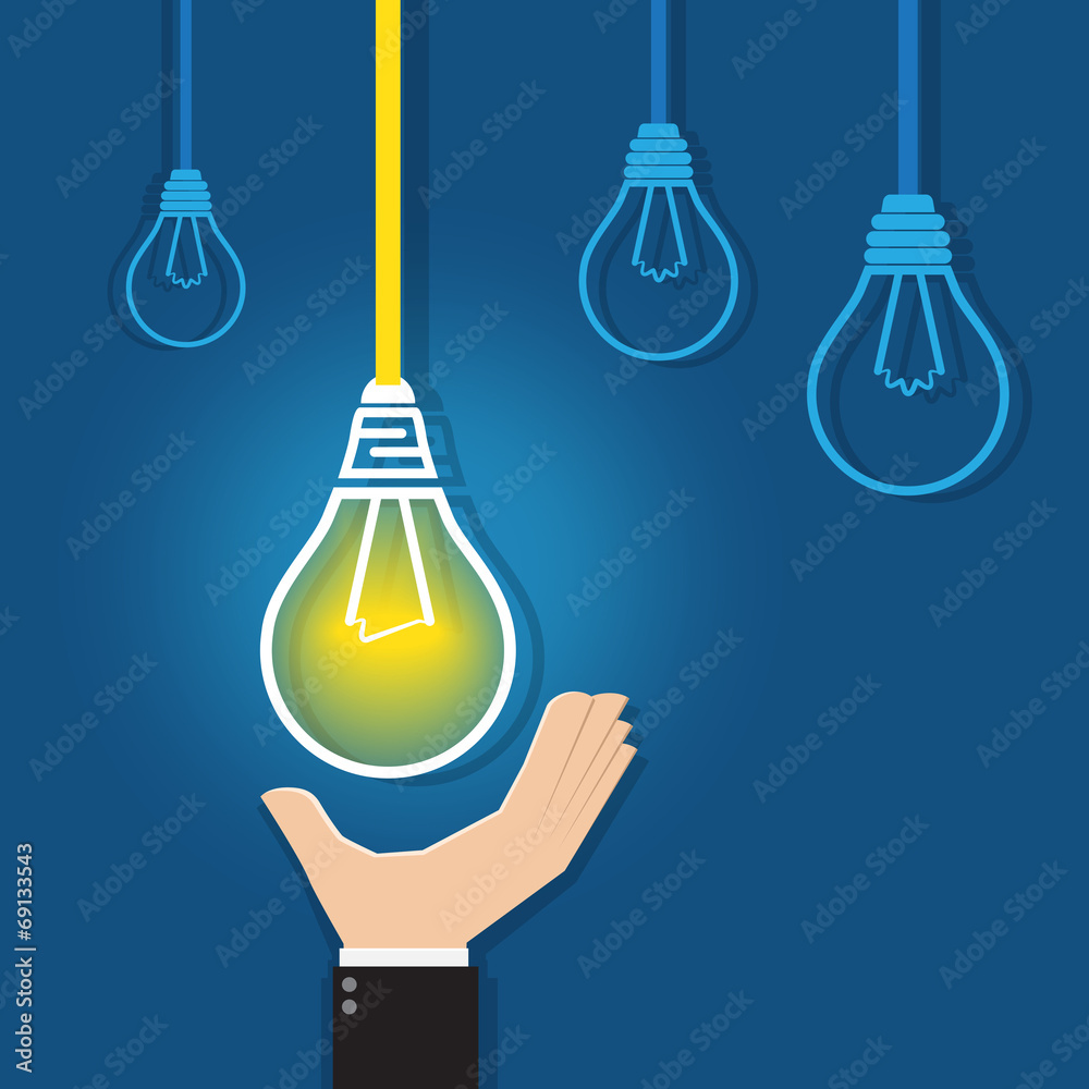 Hand reaching for a glowing unique light bulb Hand reaching for a glowing unique light bulb