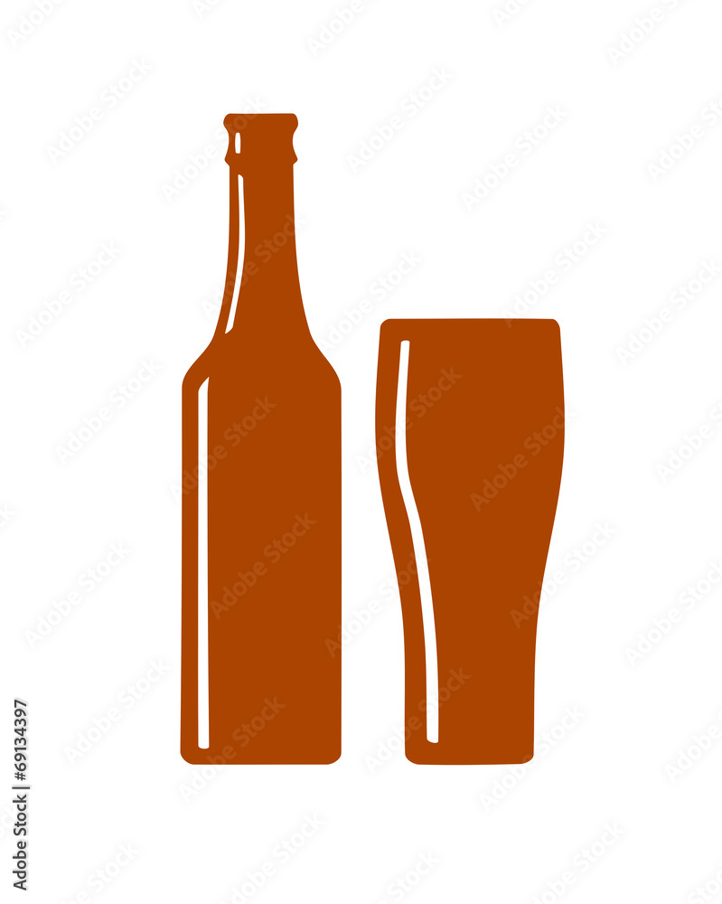 Beer bottle and glass silhouette