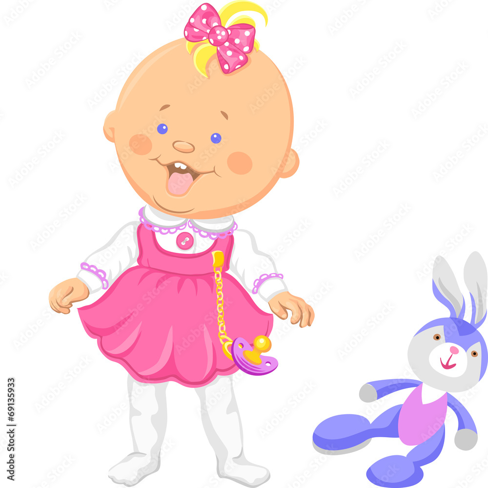 Vector cute baby girl learning to walk Vector cute baby girl learning to walk