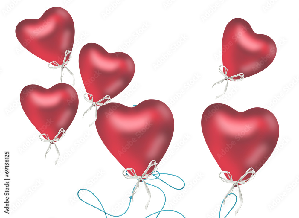 rote Herzluftballons auf weißem Hintergrund