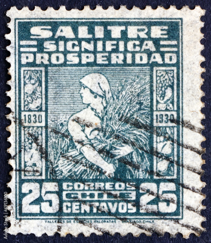 Postage stamp Chile 1930 Reaper with Ears of Corn photo