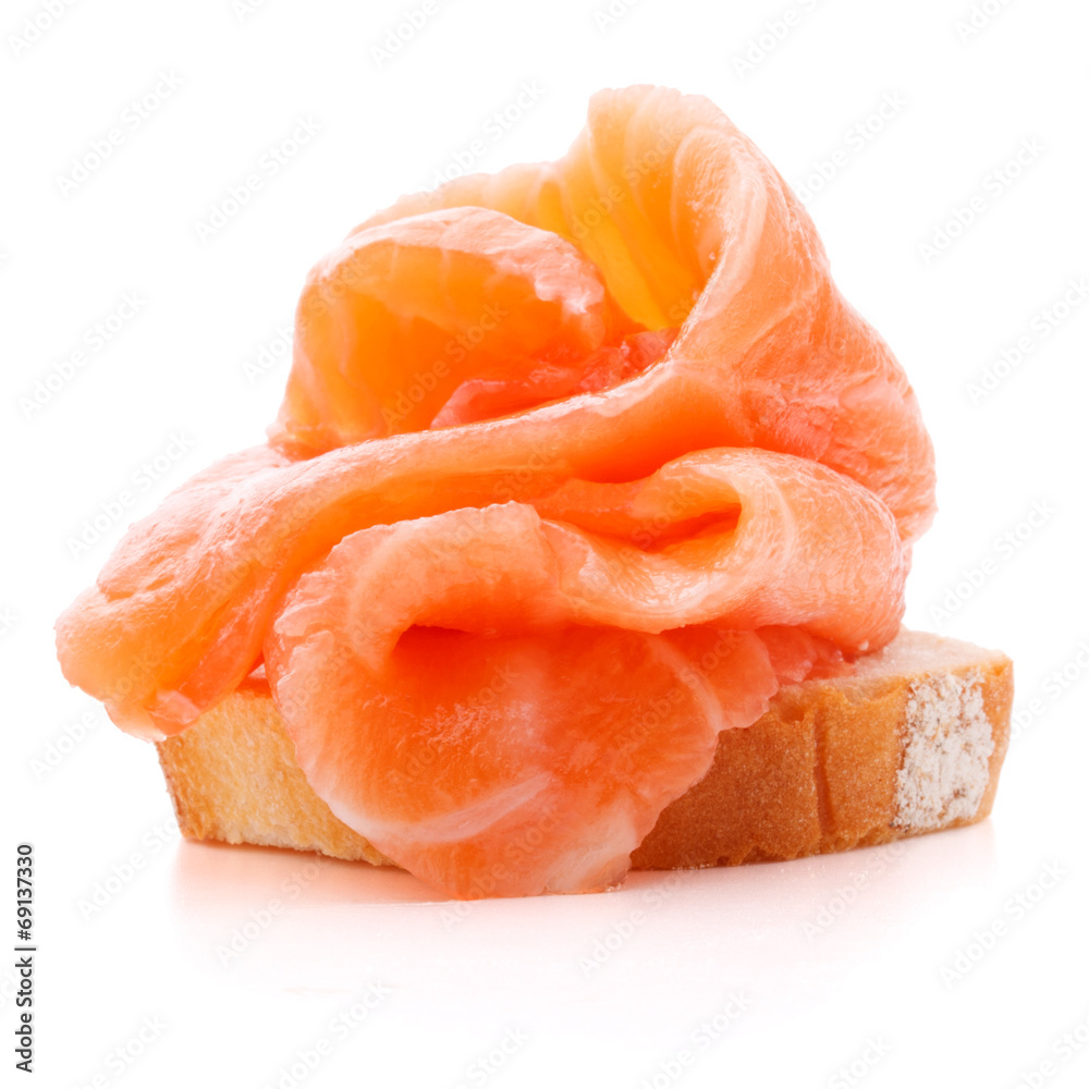 sandwich or canape with salmon on white background cutout sandwich or canape with salmon on white background cutout