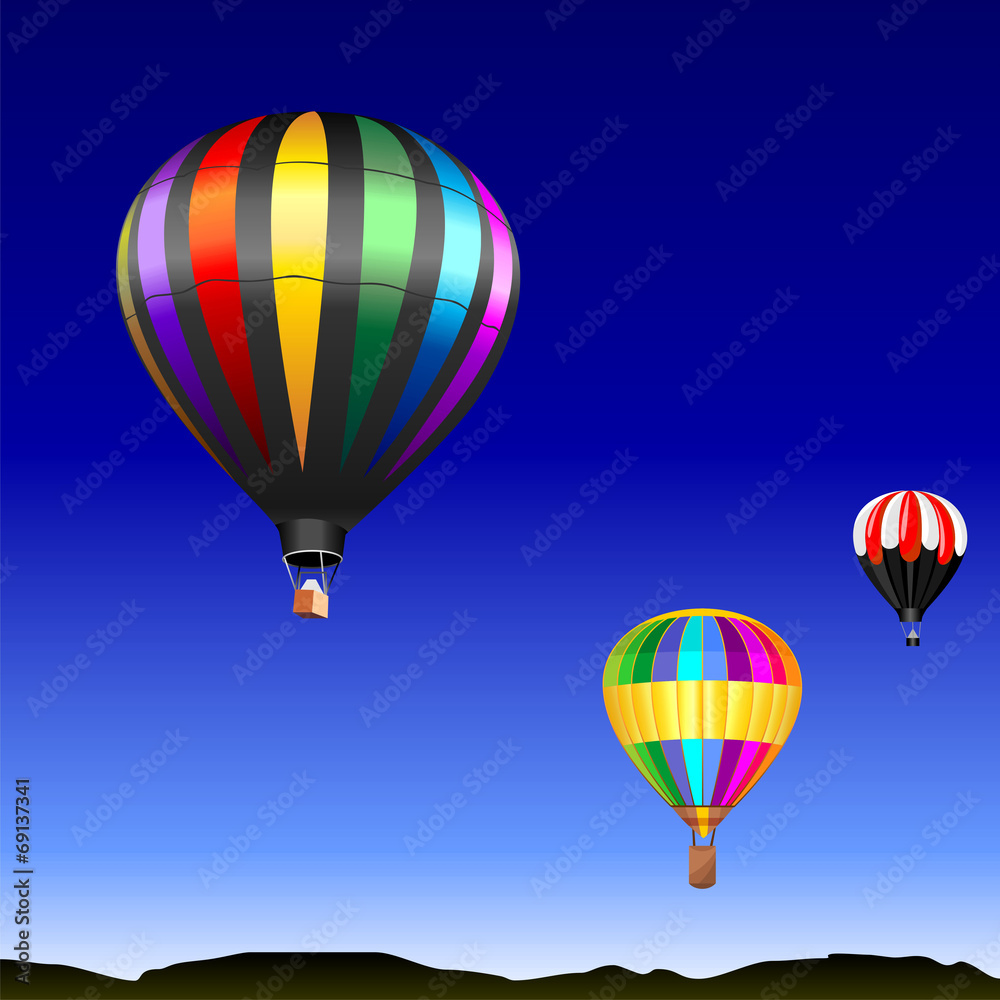 Fototapeta premium vector desert landscape with flying multicolored balloons