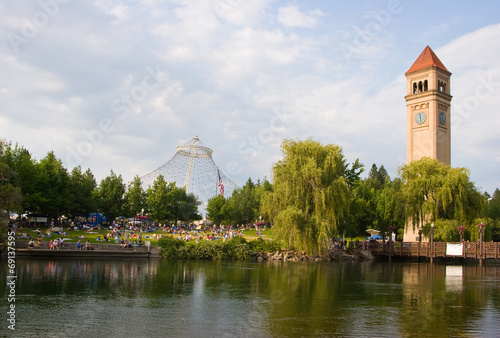 Spokane River in Riverfront Park with Clock Tower