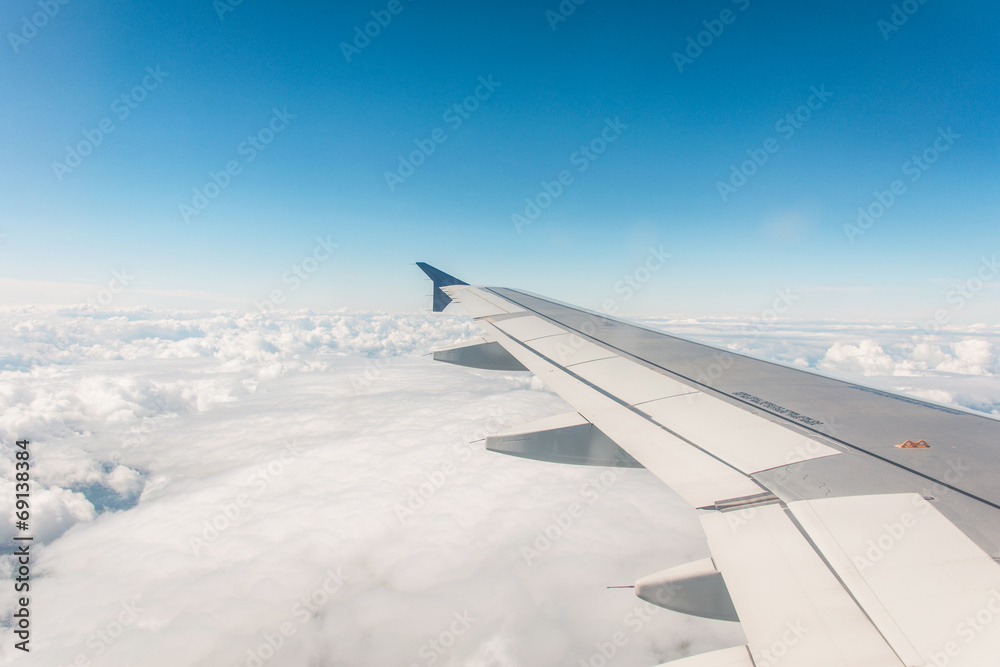 Airplane wing out of window