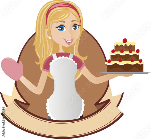 Cooking girl holding cake