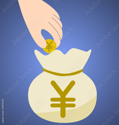 Saving yen in a bag, vector illustration