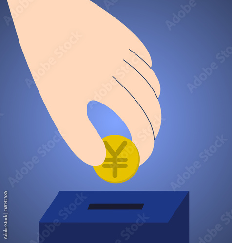 Saving yen in a saving box, vector illustration