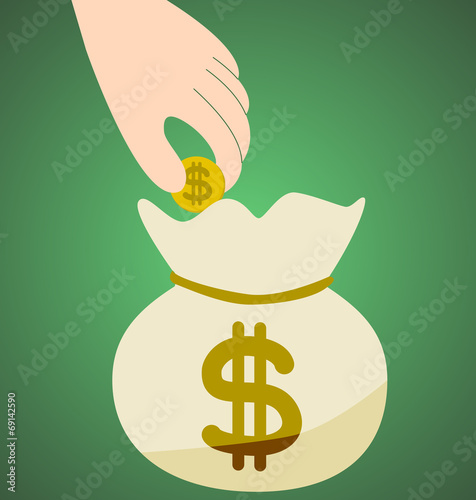 Saving dollars in a bag, vector illustration
