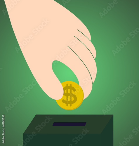 Saving dollars in a saving box, vector illustration