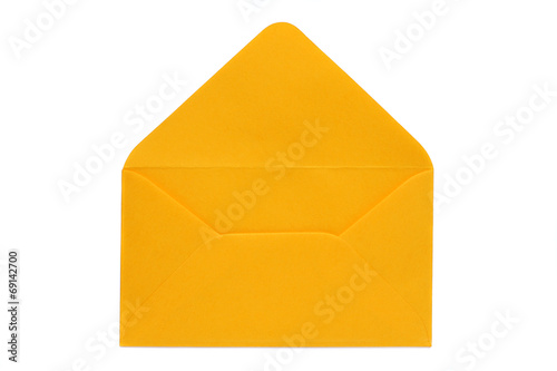 empty open yellow envelope isolated on white background